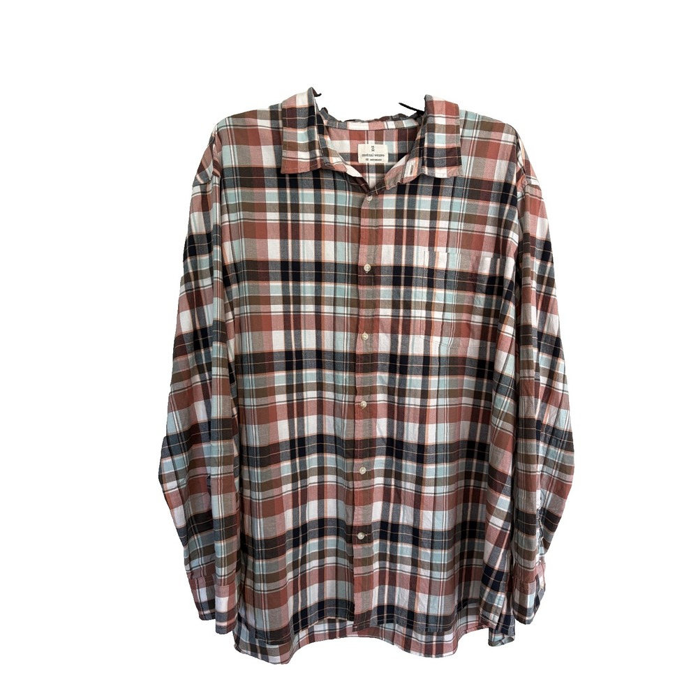 Mutual Weave Plaid Button Up Shirt Men's 4XL Stretch Cotton Long Sleeve Big Tall